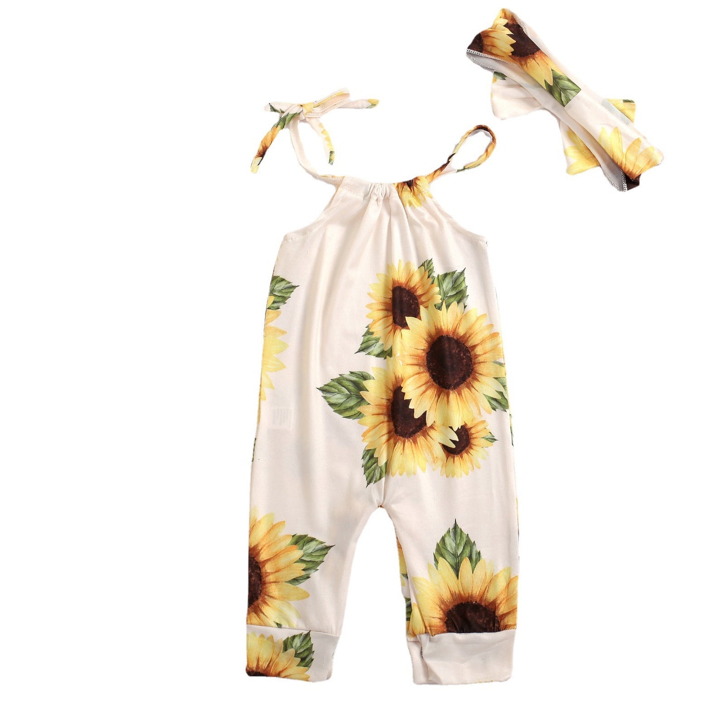 Girls sunflower jumpsuit and headband set