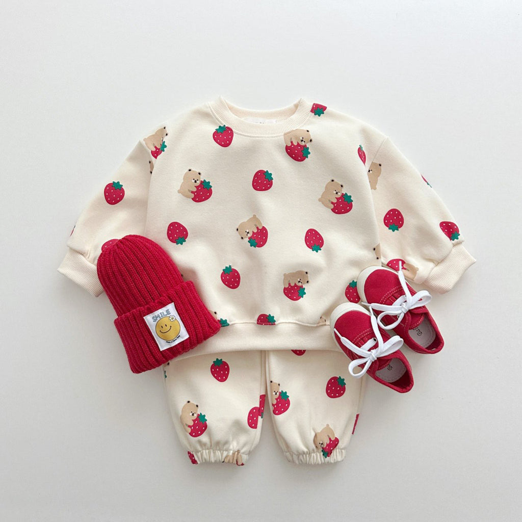 Girls Strawberry Printed Sweater Suit