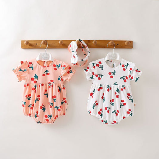 Cherry print long and short sleeved rompers - Adorable Attire