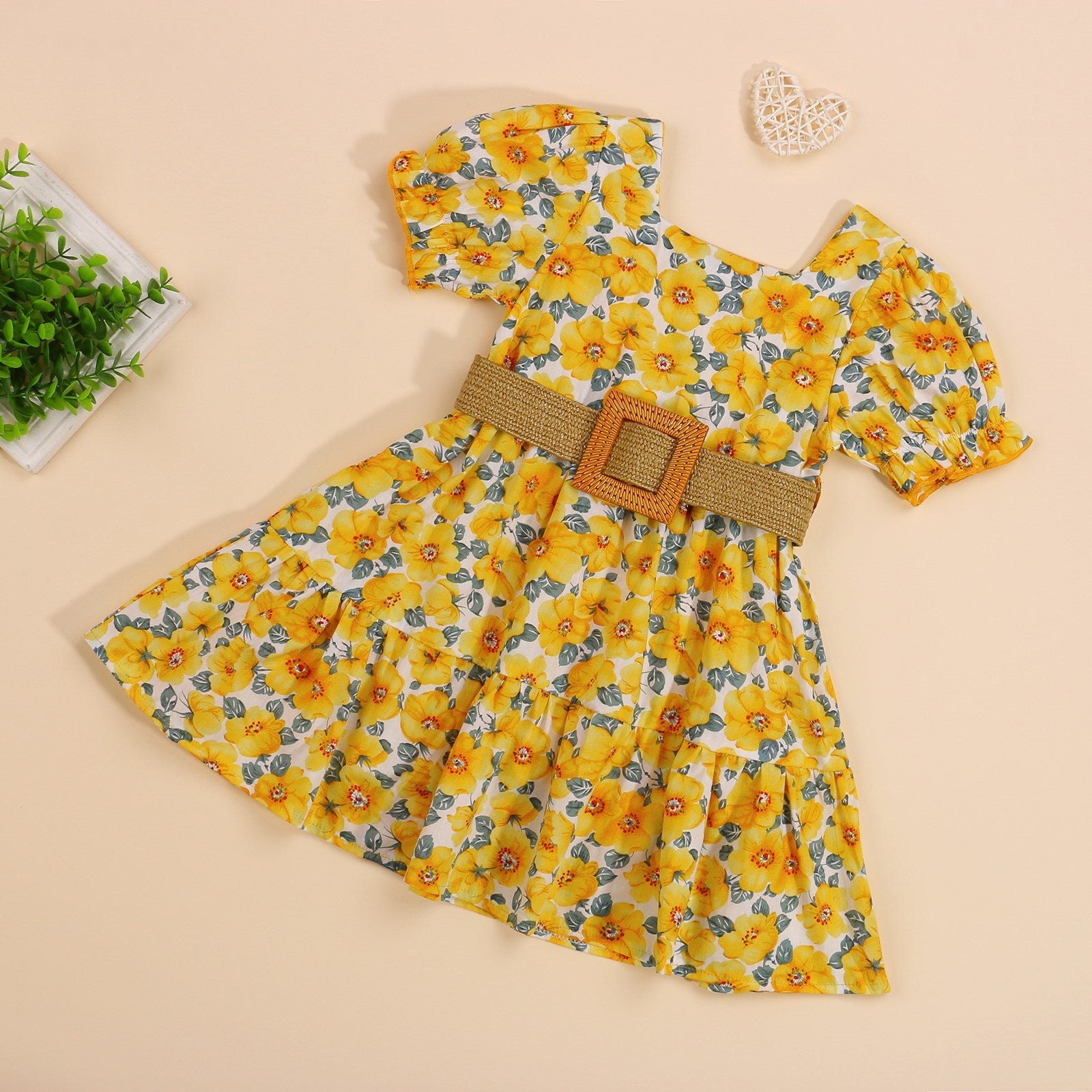 Flower print belt dress - Adorable Attire
